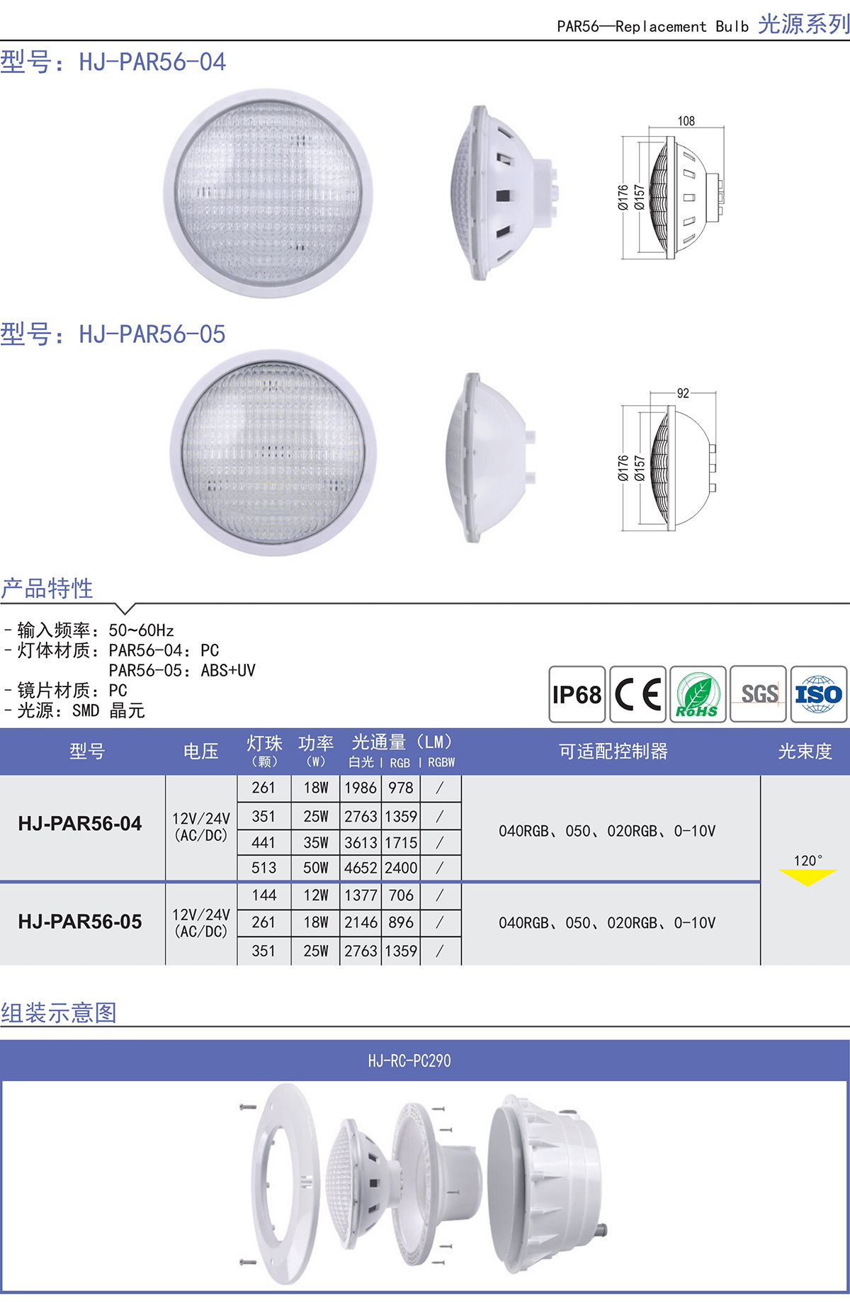 PAR56-5 水疗池灯泡七彩RGBW游泳池灯水下PAR56光源