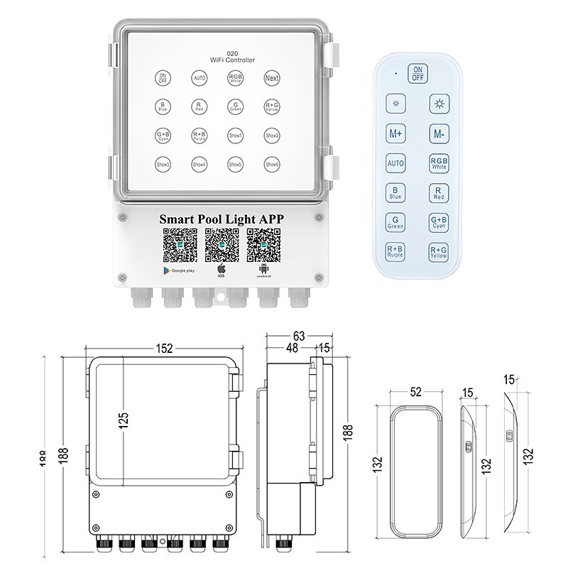 HJ-020 水下泳池灯光控制器遥控器蓝牙WiFi手机APP调光