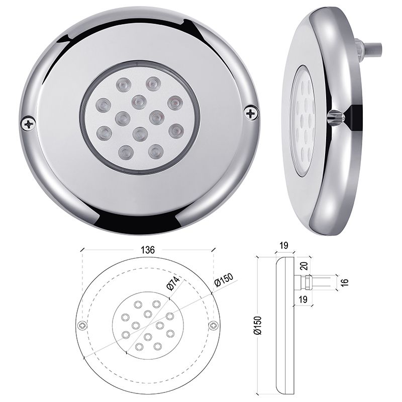 HJ-WR-SS150L LED水下水底嵌壁灯SPA酒店别墅七彩RGBW泳池灯光